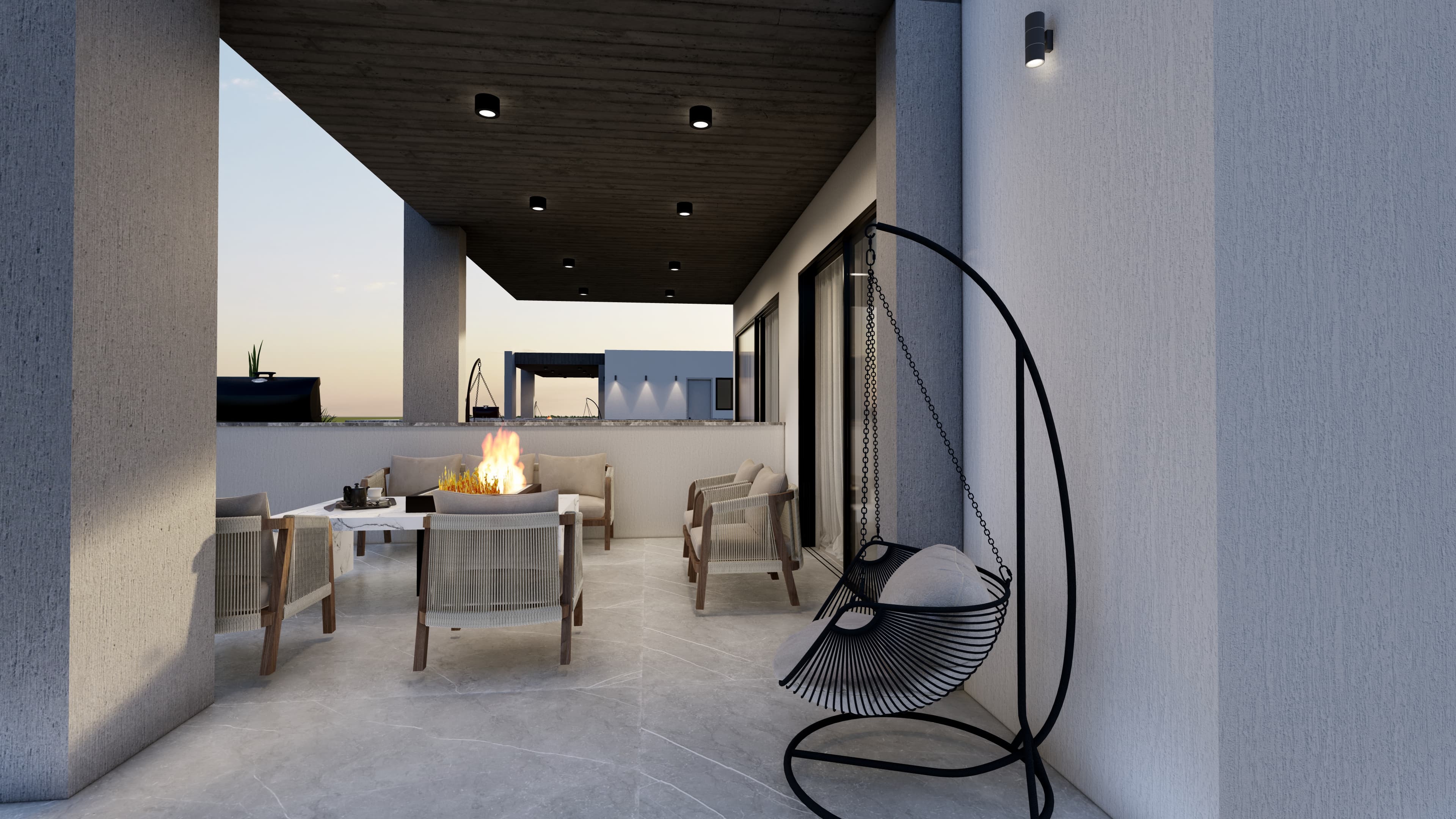 Private roof terrace at dusk